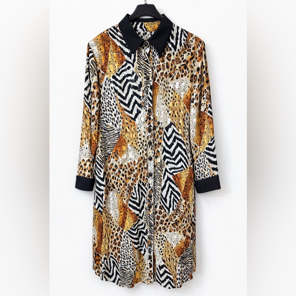 Vintage Frankie D Sheer Animal Print Shirt Dress Zebra Leopard Button Front
